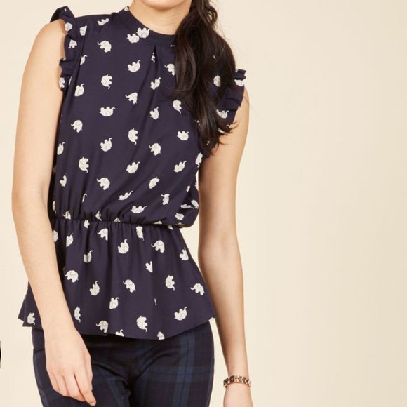 ModcCoth Professional Peplum Top in Elephants - Picture 1 of 5